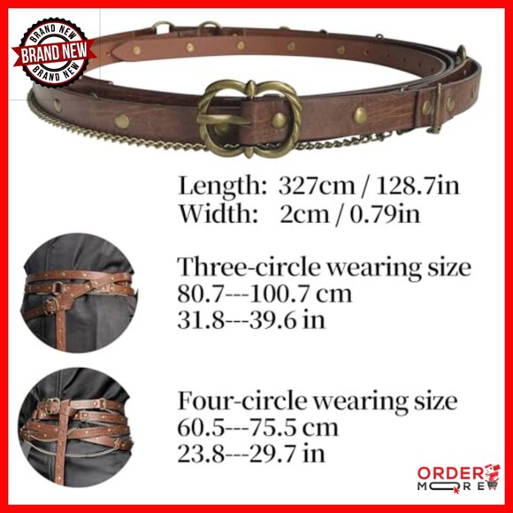 Vintage Adjustable Faux Leather Chain Belt, Medieval Thin Belt for Dresses - Picture 2 of 7